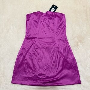 Fashion Nova Strapless Fuchsia Dress Medium Serena Satin Dress